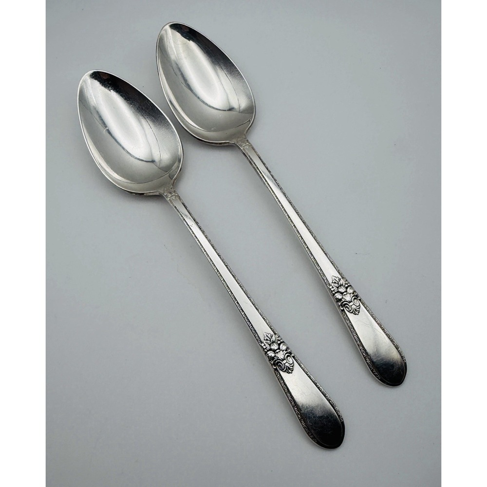Pair 1847 Rogers Bros ADORATION Silverplate 7.25" Place Oval Soup Spoons No Mono